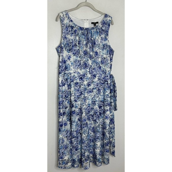 R&K Women’s Blue White Floral Lace Sleeveless Belted Fit Flare Dress SZ 14 New - Picture 2 of 6